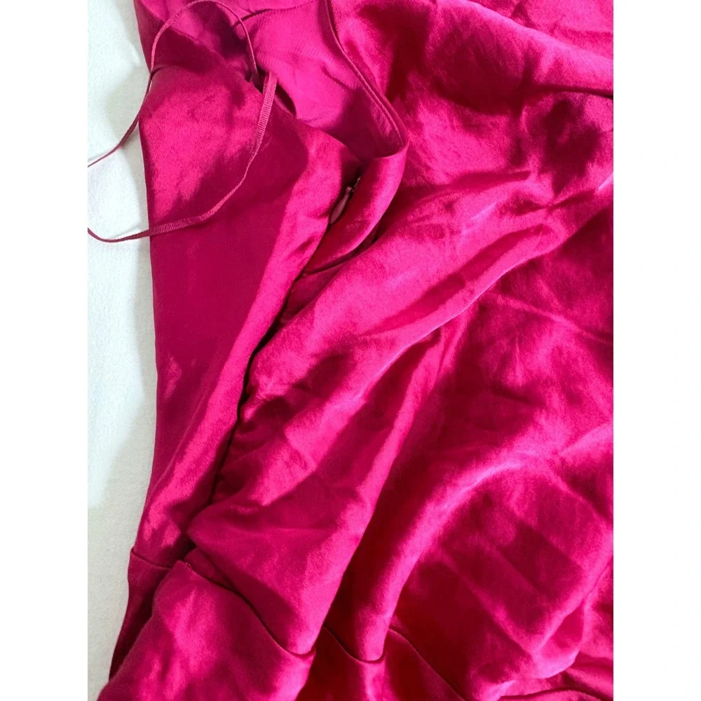 Abercrombie & fitch Satin Cowl Neck Ruched Maxi Dress Magenta Pink Formal XL new